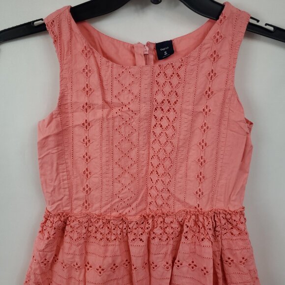 Gap Kids Peachy Pink Patterened Eyelet Embroidered Sleeveless Dress Sz M 8 - Picture 2 of 11